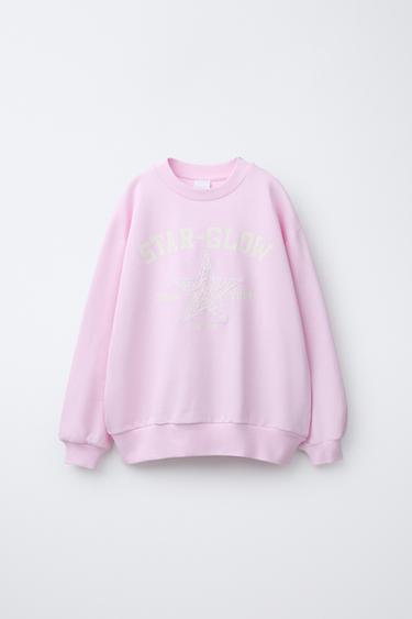 Zara LACE STAR PRINT SWEATSHIRT - Pink