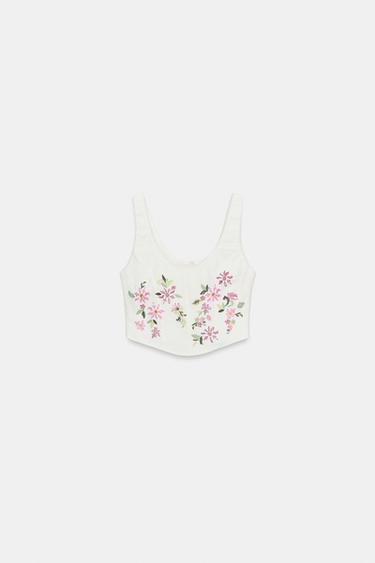 TOP TEXTURÉ BRODÉ STYLE CORSET - Écru de Zara - Image 5