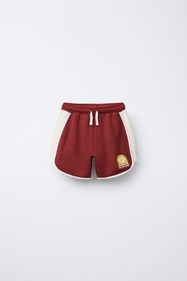 Zara EMBROIDERED PLUSH SHORTS - Burgundy