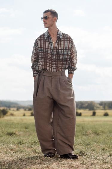Zara LIMITED EDITION WIDE FIT BELTED PANTS - Brown / Taupe