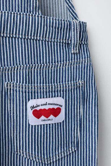 SALOPETTE EN JEAN LONGUE À RAYURES - Écru / Bleu de Zara - Image 2