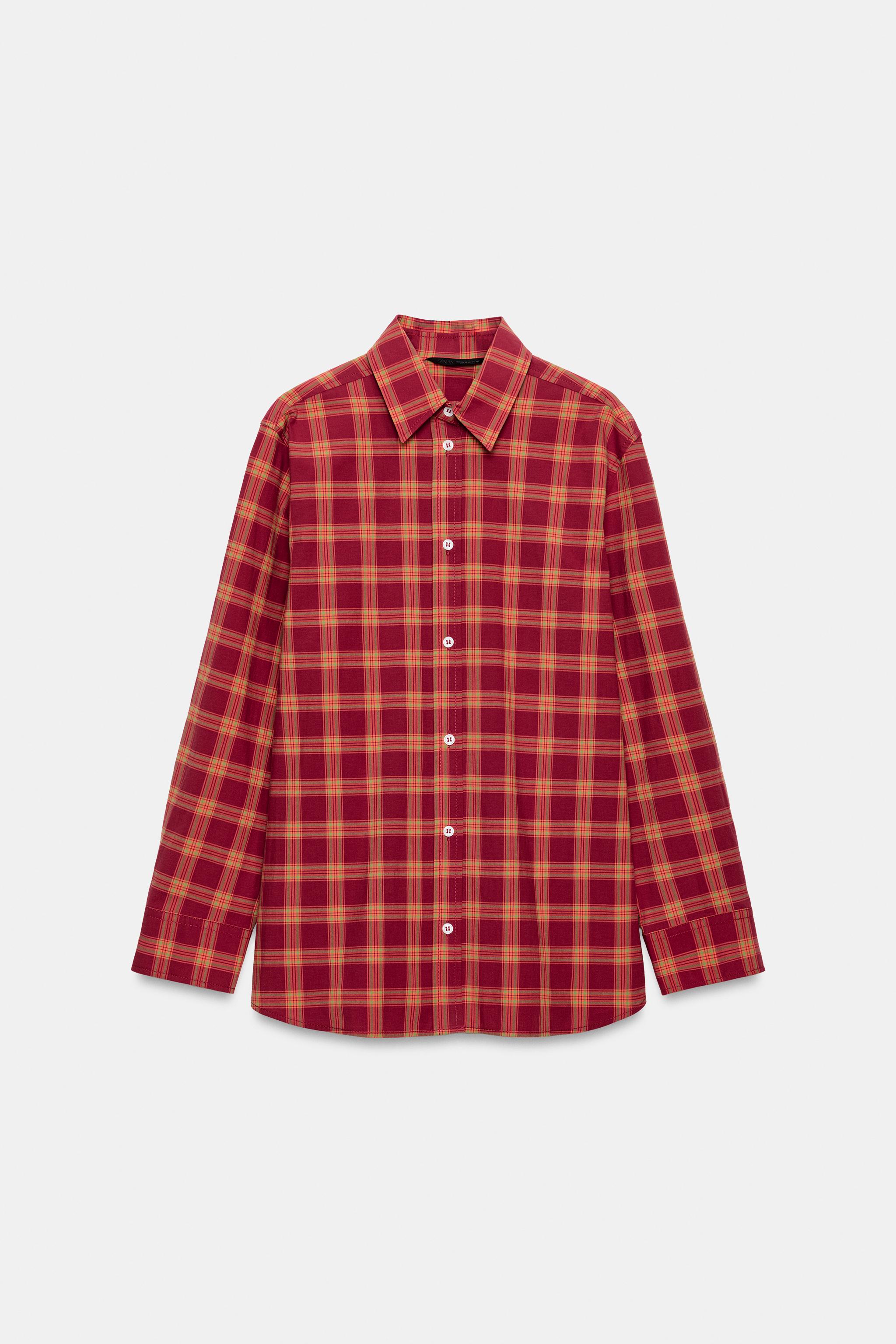 Женские рубашки Zara PLAID POPLIN OVERSHIRT — фото 7