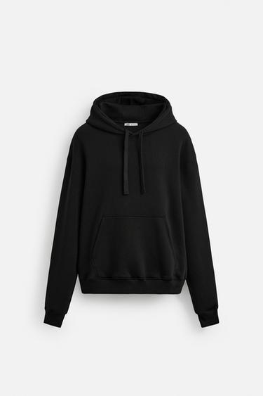Zara BASIC HOODIE SWEATSHIRT - Black