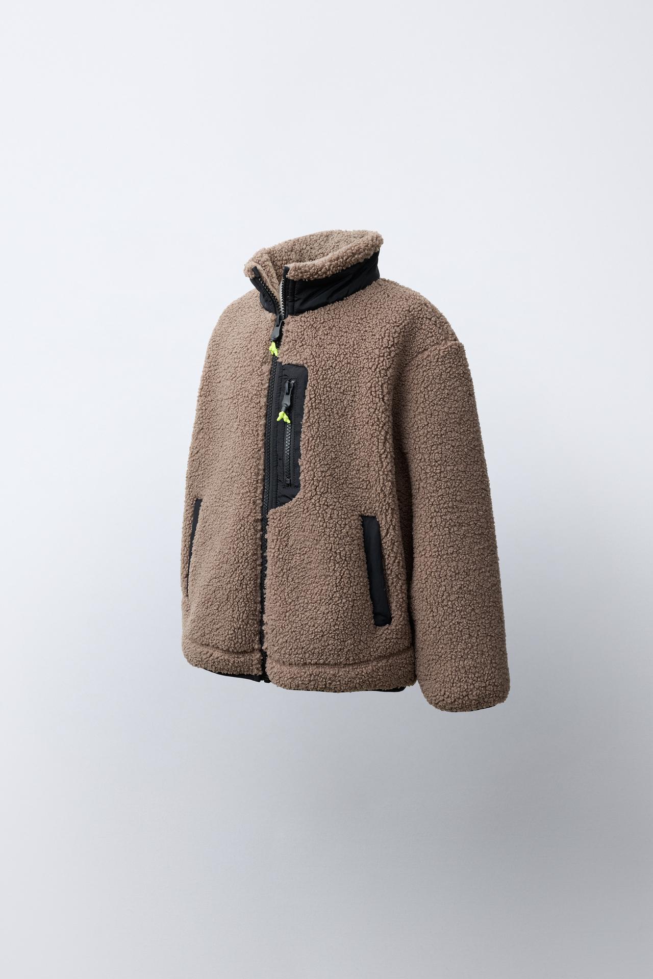 CONTRAST FLEECE JACKET — Brown / Taupe
