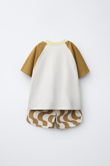 COLOUR BLOCK T-SHIRT AND WAVE BERMUDA SHORTS SET - Yellow by Zara - Image 1