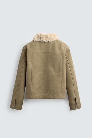 CROPPED COTTON JACKET WITH FAUX FUR - Sand by Zara - Image 7