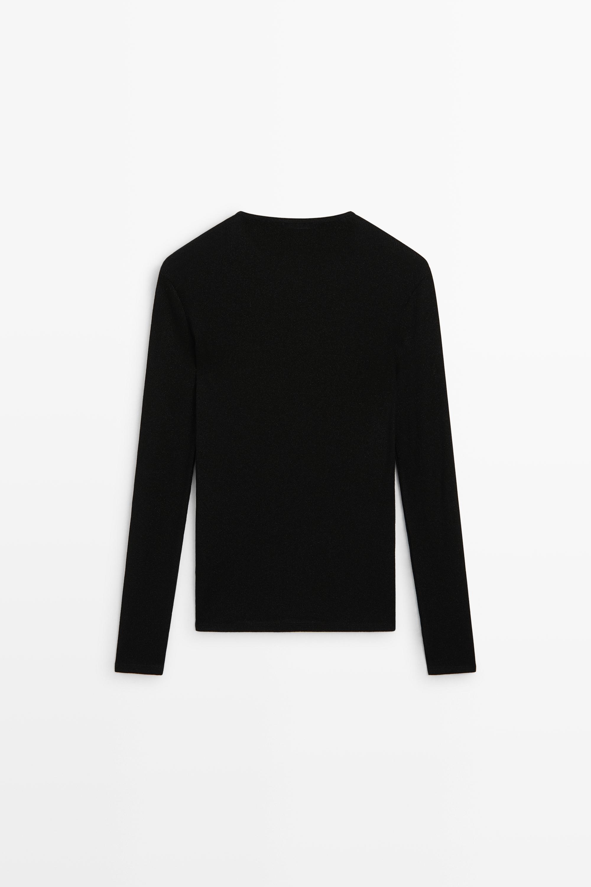 Metallic ribbed long sleeve T-shirt