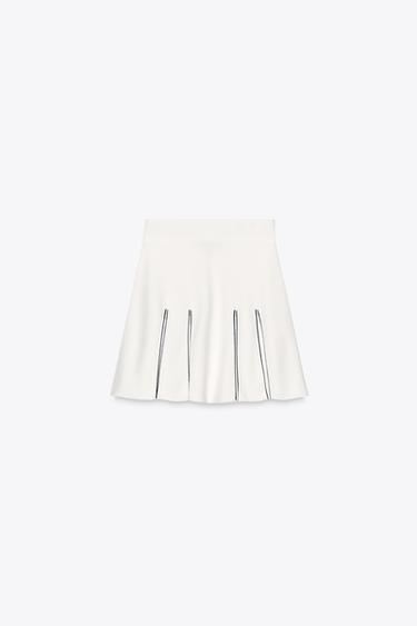 MINI-JUPE EN MAILLE À LISERÉS - Blanc de Zara - Image 3