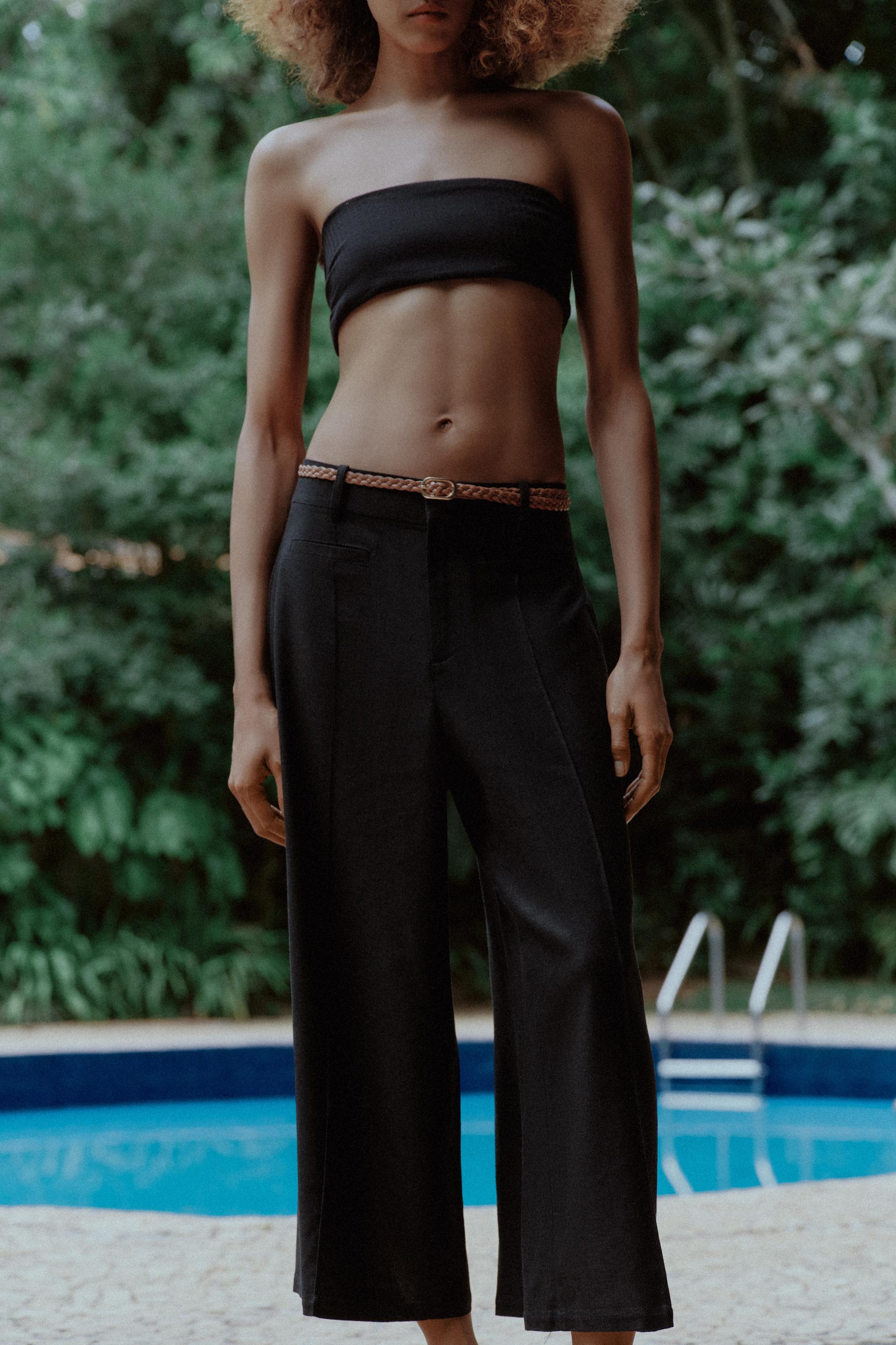 PANTALON JUPE-CULOTTE EN LIN AVEC CEINTURE TRESSÉE