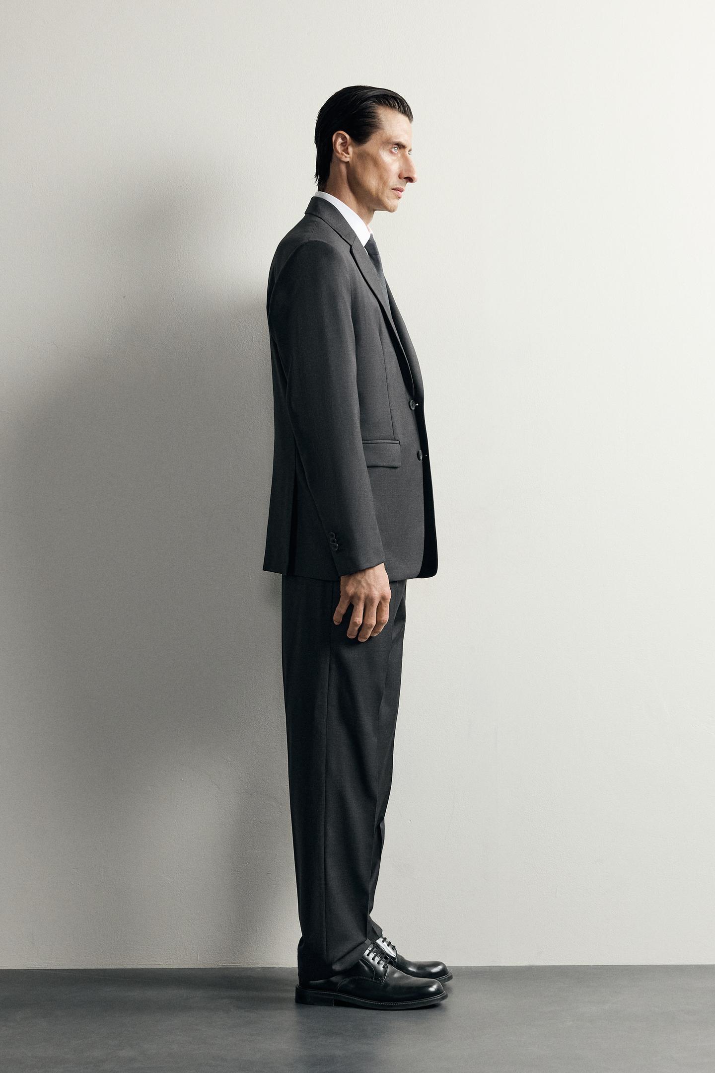 Мужской пиджак Zara 100% Wool Suit Blazer, цвет: Антрацитовый серый — фото 4