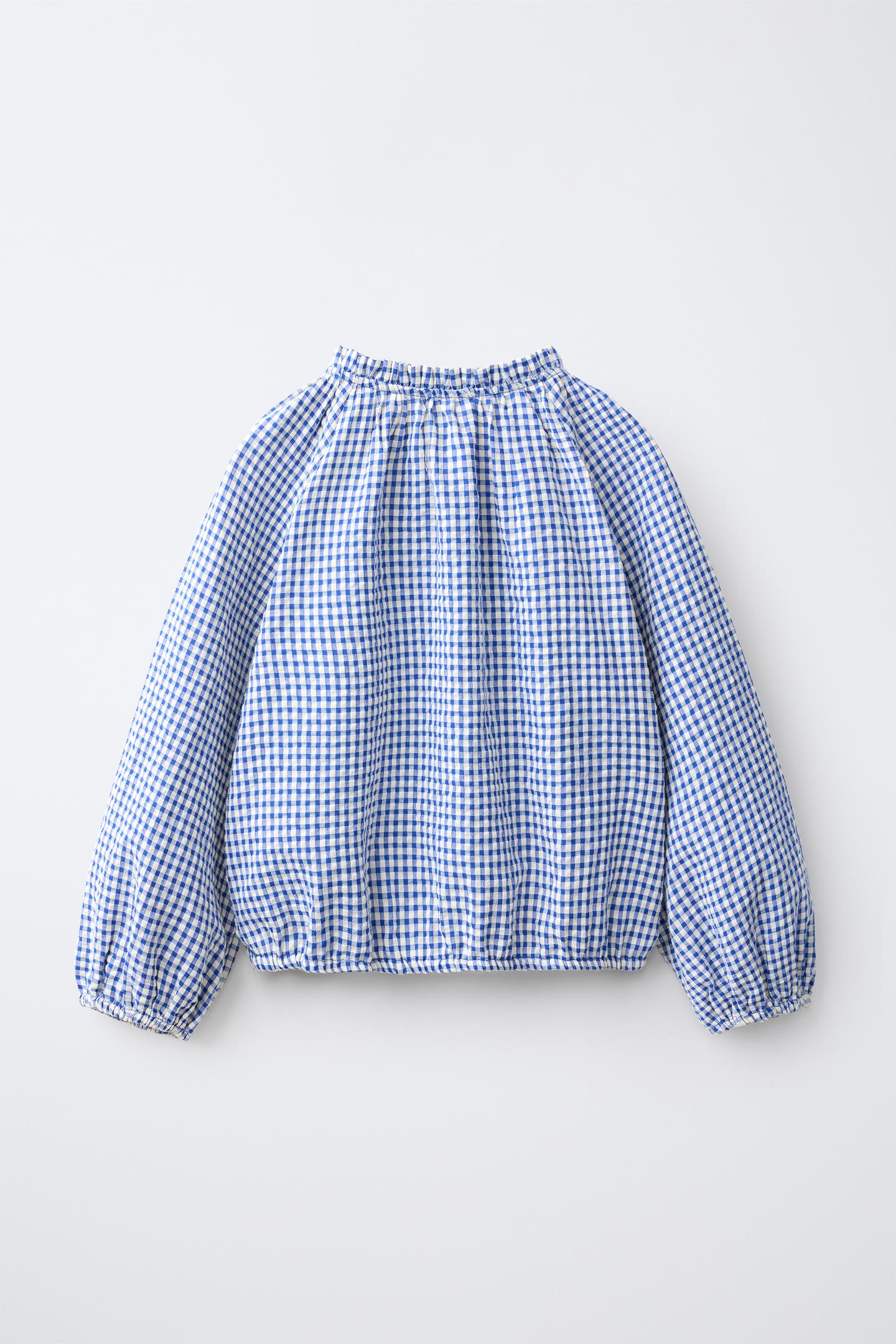Детская блузка Zara Gingham Blouse, цвет: Синий / Белый — фото 2