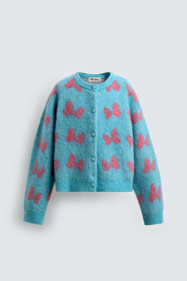 ÁO CARDIGAN DỆT INTARSIA HỌA TIẾT NƠ HARRY LAMBERT FOR ZARA X DISNEY - Màu ngọc xanh biển từ Zara