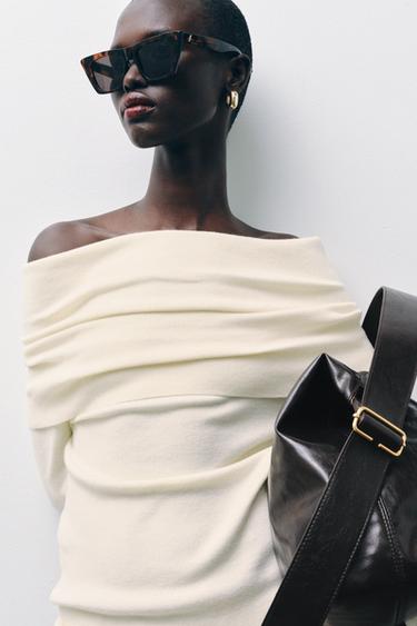 GATHERED STRAPLESS KNIT TOP - Ecru by Zara