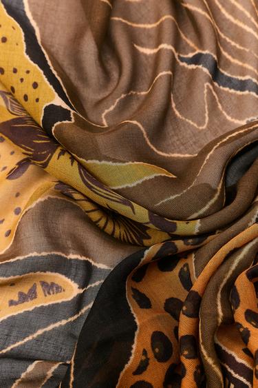 MODAL SILK FLORAL PRINT SCARF - Brown by Zara - Image 3