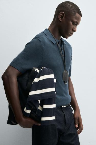 POLO EN MAILLE NACRÉE - Bleu encre de Zara - Image 5