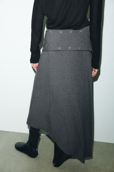 JUPE MI-LONGUE SOUPLE À CLOUS - Gris chiné de Zara - Image 4