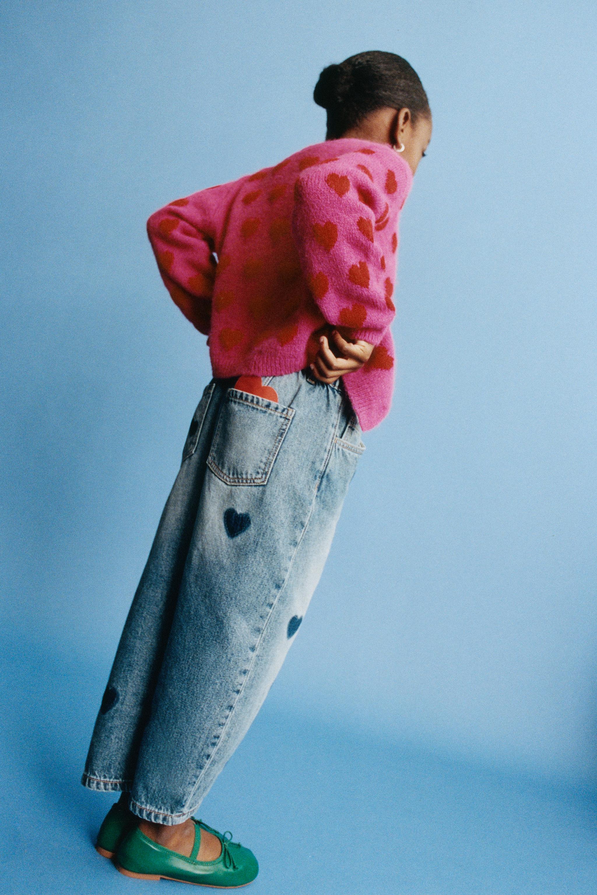 HEART PRINT BARREL JEANS