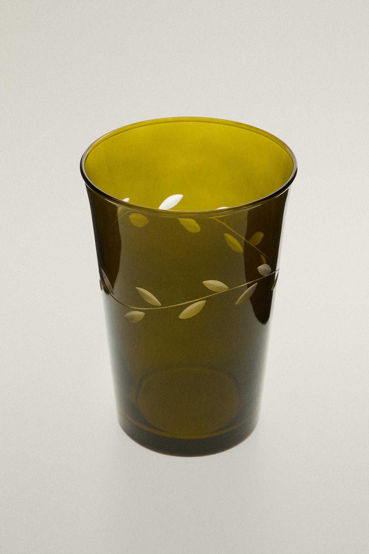 GLASS LEAF CHRISTMAS TUMBLER — Green