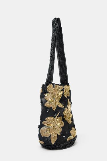PETIT SAC SEAU BRODÉ FLEURS - Noir de Zara - Image 3