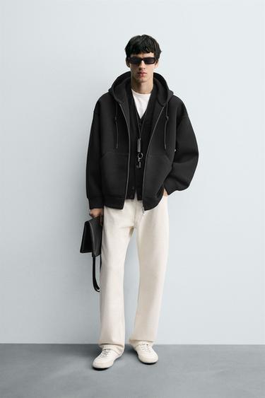 SUDADERA INTERLOCK OVERSIZE FIT CAPUCHA - Negro de Zara