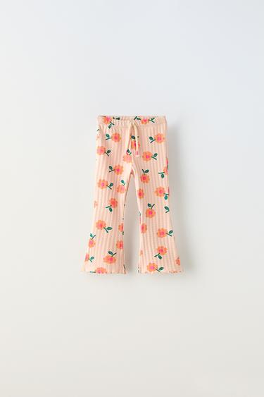 ЛЕГИНСЫ FLARED ИЗ АЖУРНОГО ТРИКОТАЖА С ЦВЕТОЧНЫМ ПРИНТОМ — МАНДАРИНОВЫЙ от Zara — изображение 0