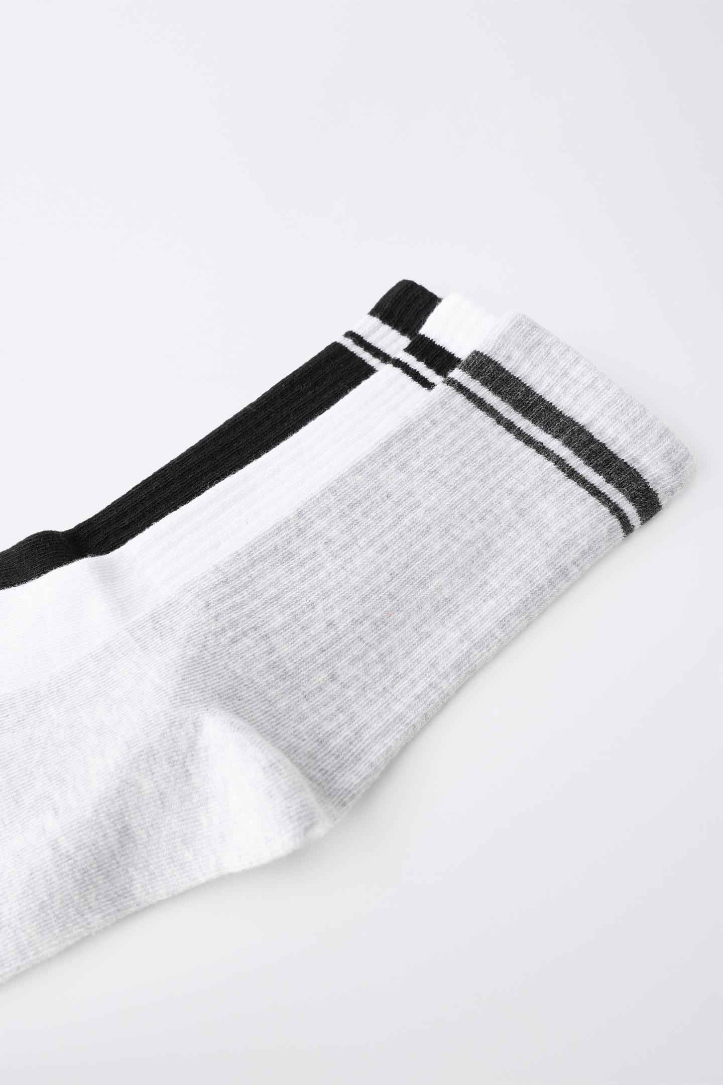 Носки Sporty для детей, средней высоты, в полоску, 3 шт. — Zara, цвет: Чёрный / Белый — фото 2