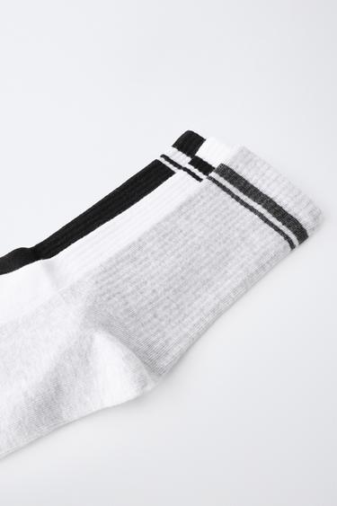 3-PACK OF MID-LENGTH SPORT STRIPE SOCKS - Black / White by Zara
