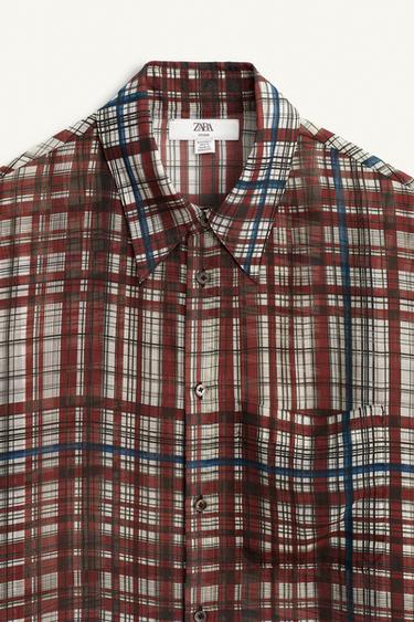LIMITED EDITION FLOWING CHECK SHIRT - Ecru / Maroon by Zara - Image 7