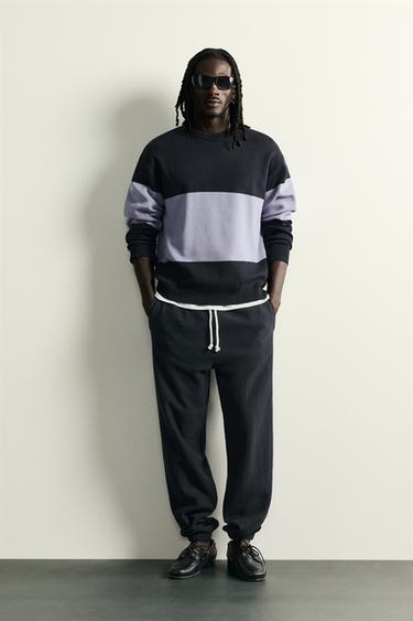 RELAXED FIT COLOR BLOCK-SWEATER - marineblå fra Zara