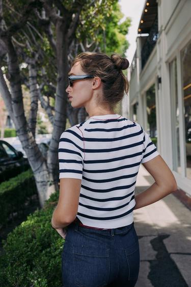 SHORT SLEEVE KNIT TOP WITH PIPED TRIMS - striped by Zara - Image 4