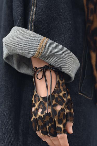 ANIMAL PRINT LEATHER MITTENS - Leopard by Zara - Image 0