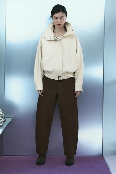 Zara 人造皮飛行員夾克 - 奶油色