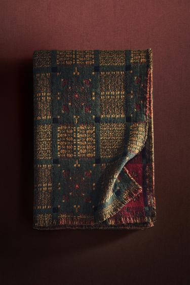 GEOMETRIC KNIT CHRISTMAS THROW - Dark green by Zara