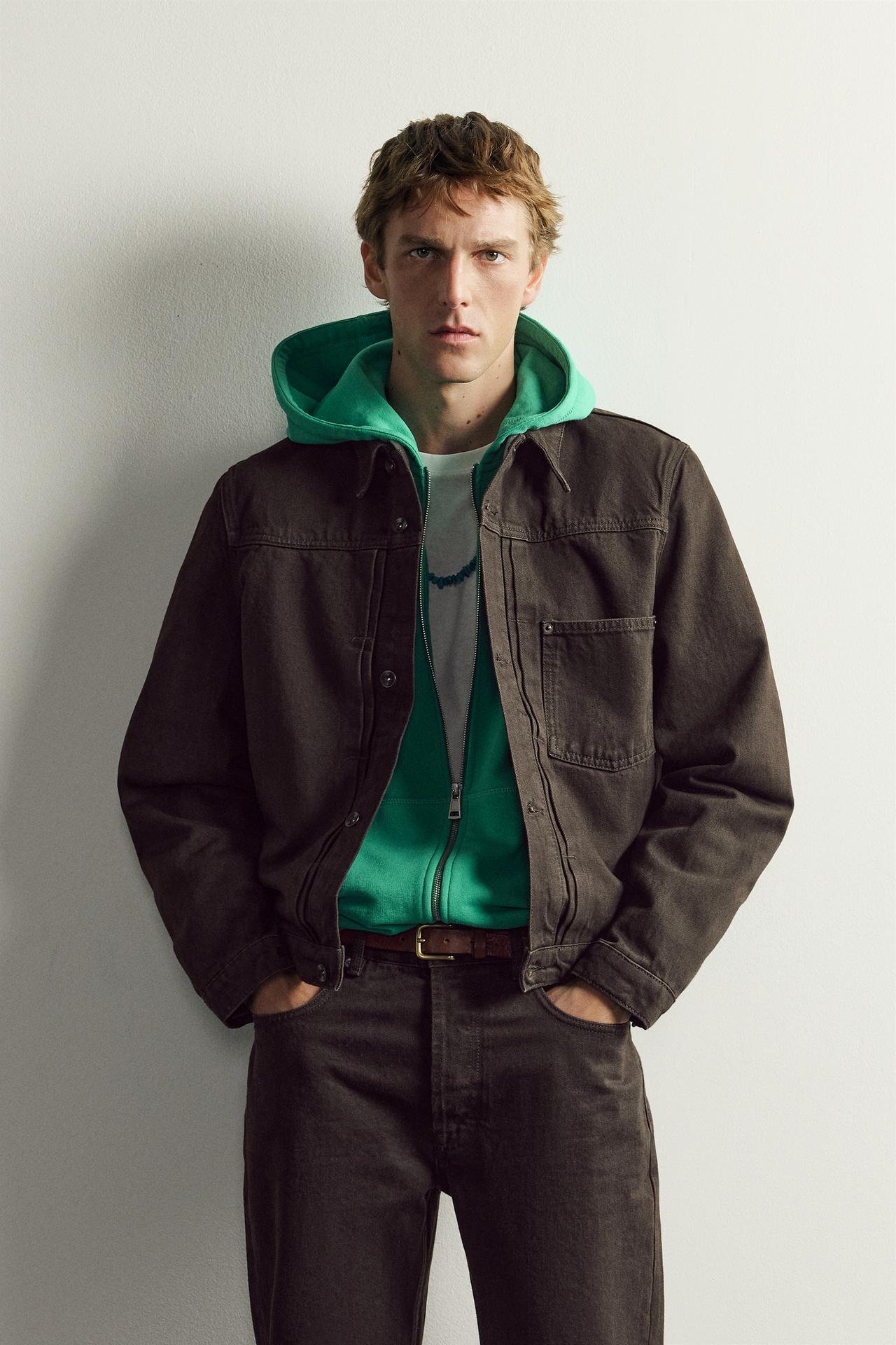 AARON LEVINE X ZARA CROPPED PLEATED JACKET — Chocolate brown