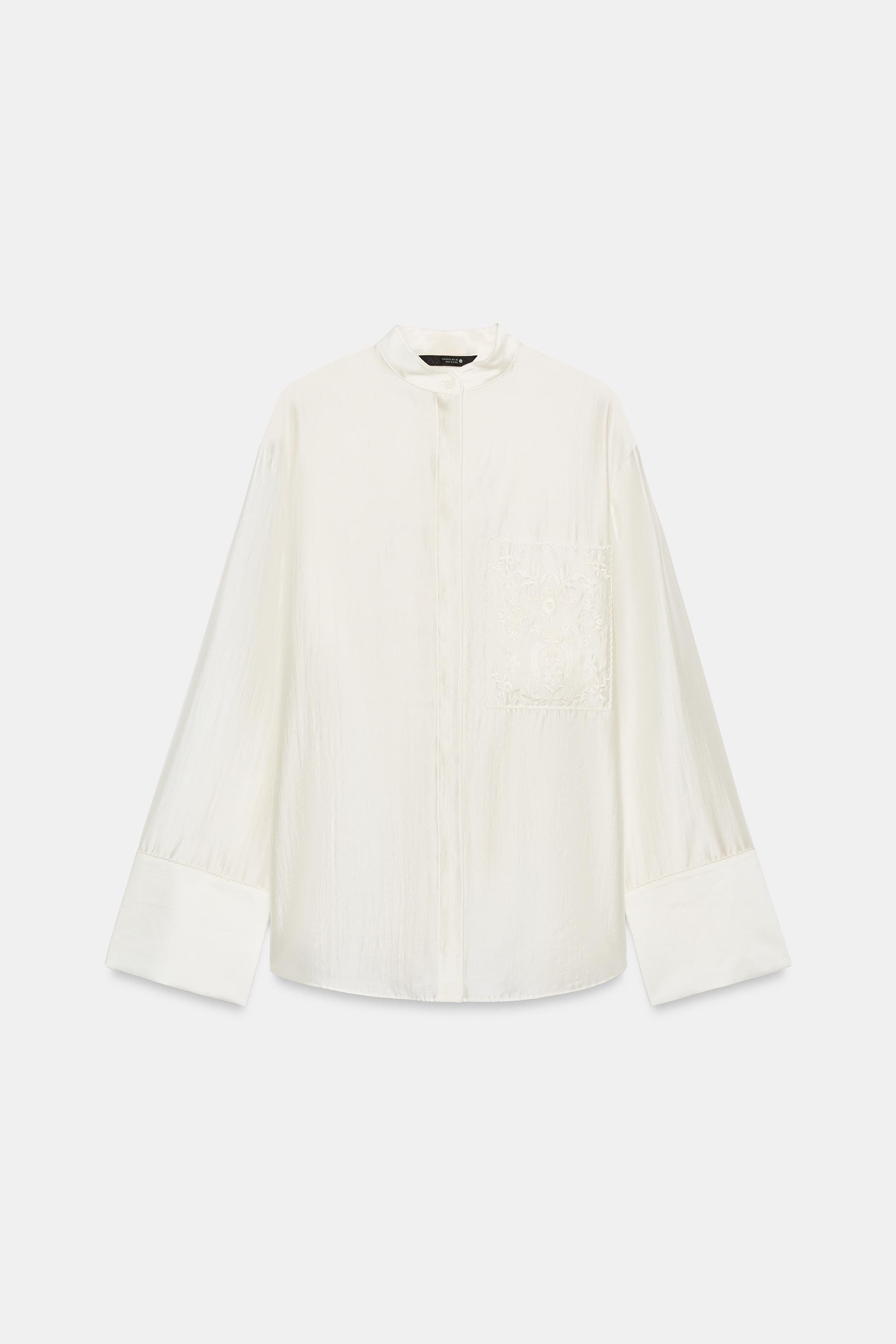 Zara ZW COLLECTION İŞLEMELİ CEPLİ GÖMLEK