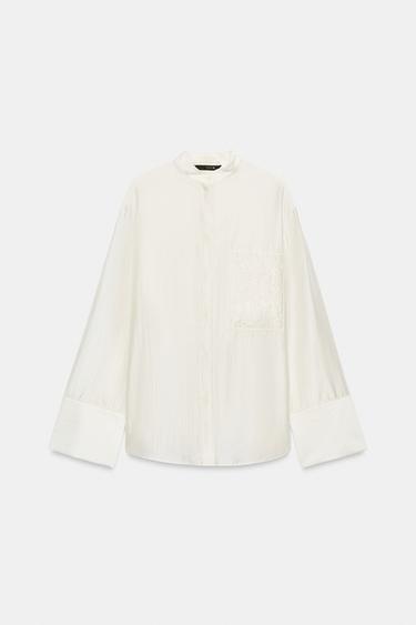 CAMISA BOLSILLO BORDADOS ZW COLLECTION - Blanco roto de Zara