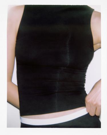 Zara COTTON MODAL TOP - Black