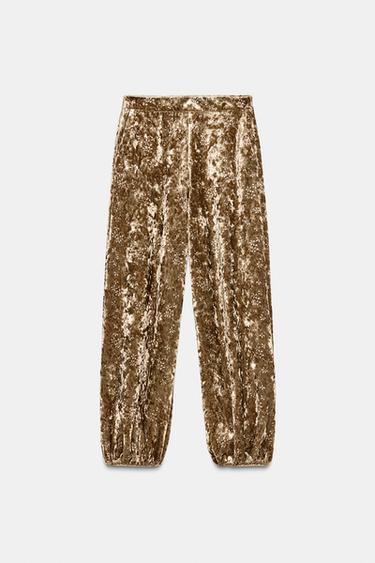 METALLIC THREAD VELVET TROUSERS - Golden by Zara