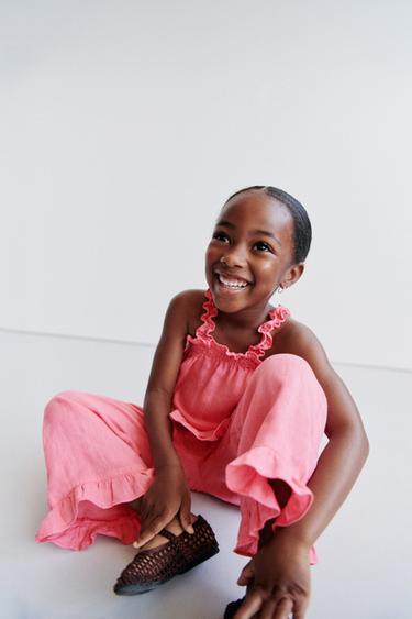 100% LINEN RUFFLE TOP - Red / Coral by Zara - Image 5