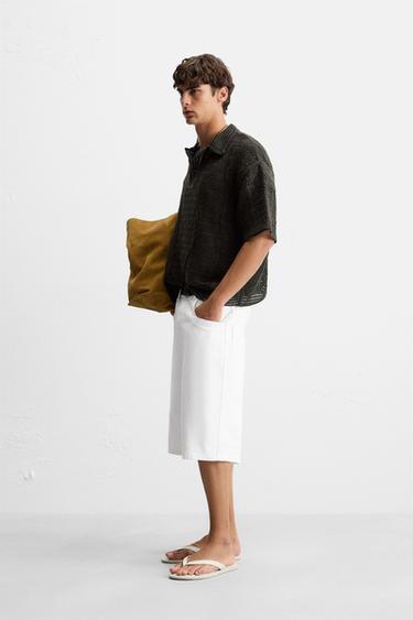 CROCHET TEXTURED POLO SHIRT - Grey green by Zara - Image 3