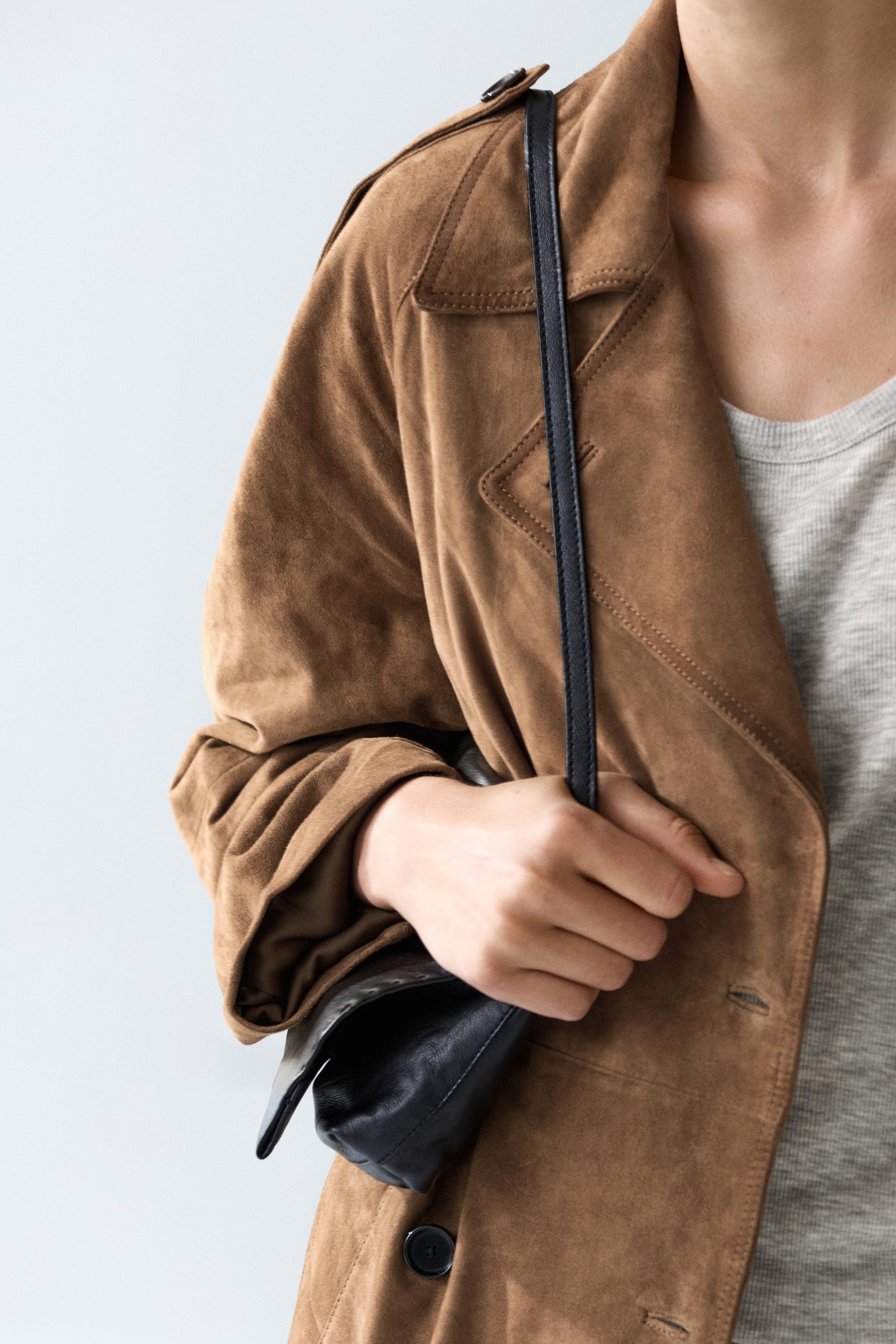 Trench long en cuir effet daim