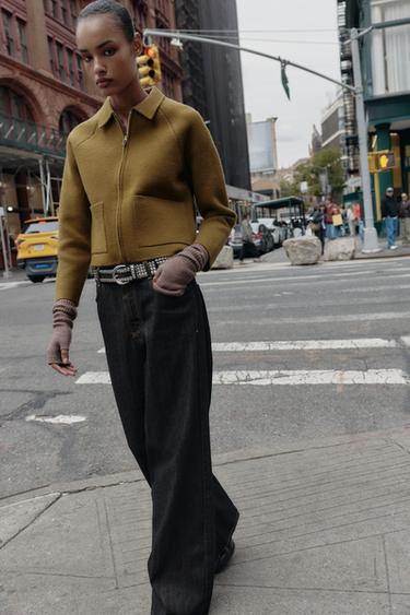 GILET EN MAILLE ZIPPÉ - Vert olive de Zara