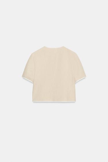 SHORT SLEEVE BLAZER WITH CONTRAST TRIMS - Light beige by Zara - Image 6