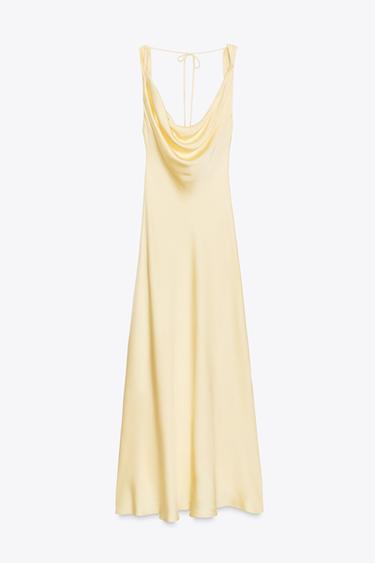 Zara ZW COLLECTION SATIN LONG DRESS - Yellow