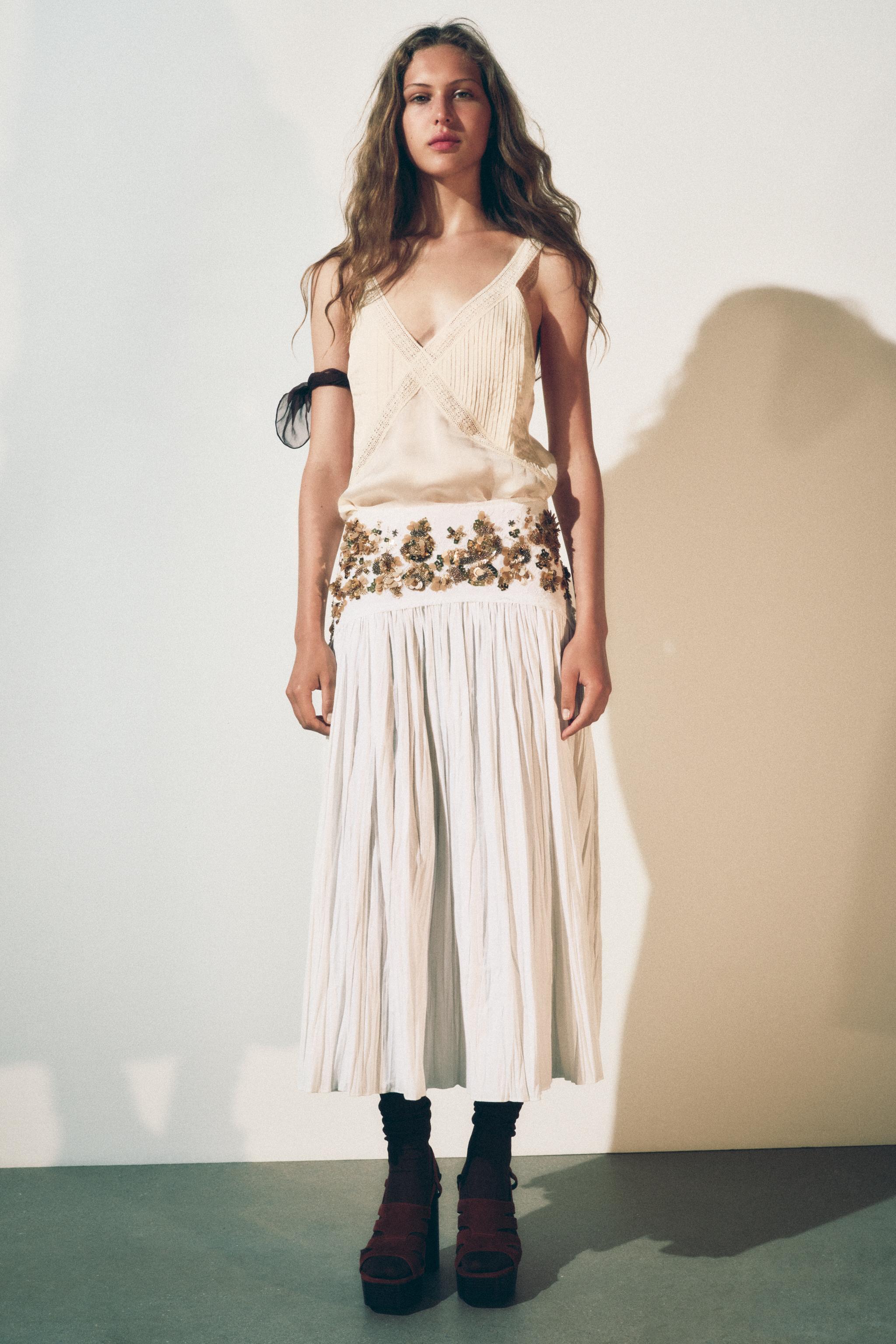 ZW COLLECTION MIDI SKIRT WITH BEADED YOKE White ZARA South Africa