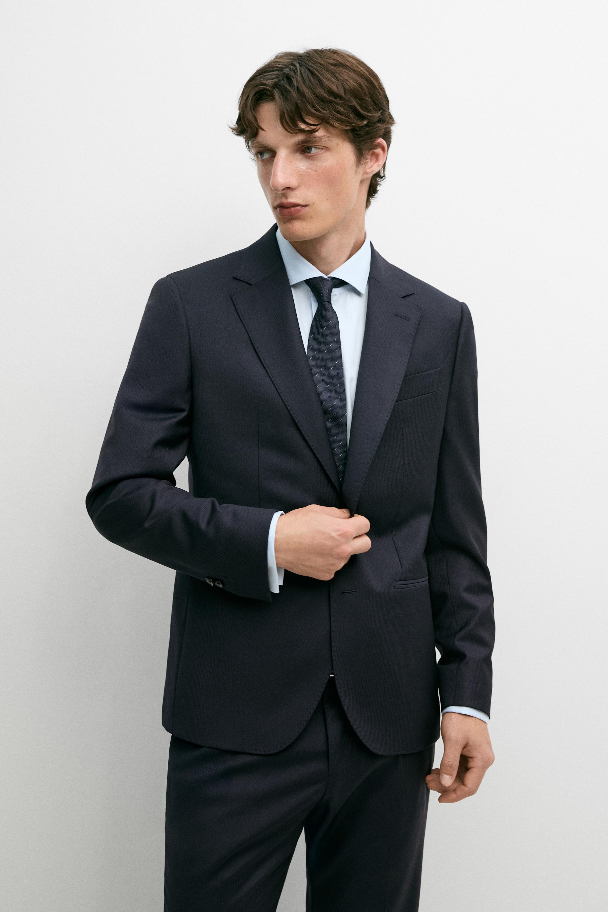 Striped wool blend suit blazer — Navy blue
