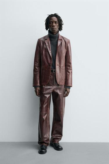 LIMITED EDITION LEATHER SUIT TROUSERS - Brown by Zara