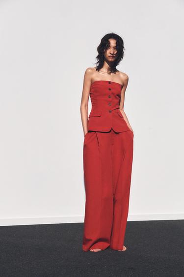 TOP BUSTIER À BOUTONS - Rouge de Zara