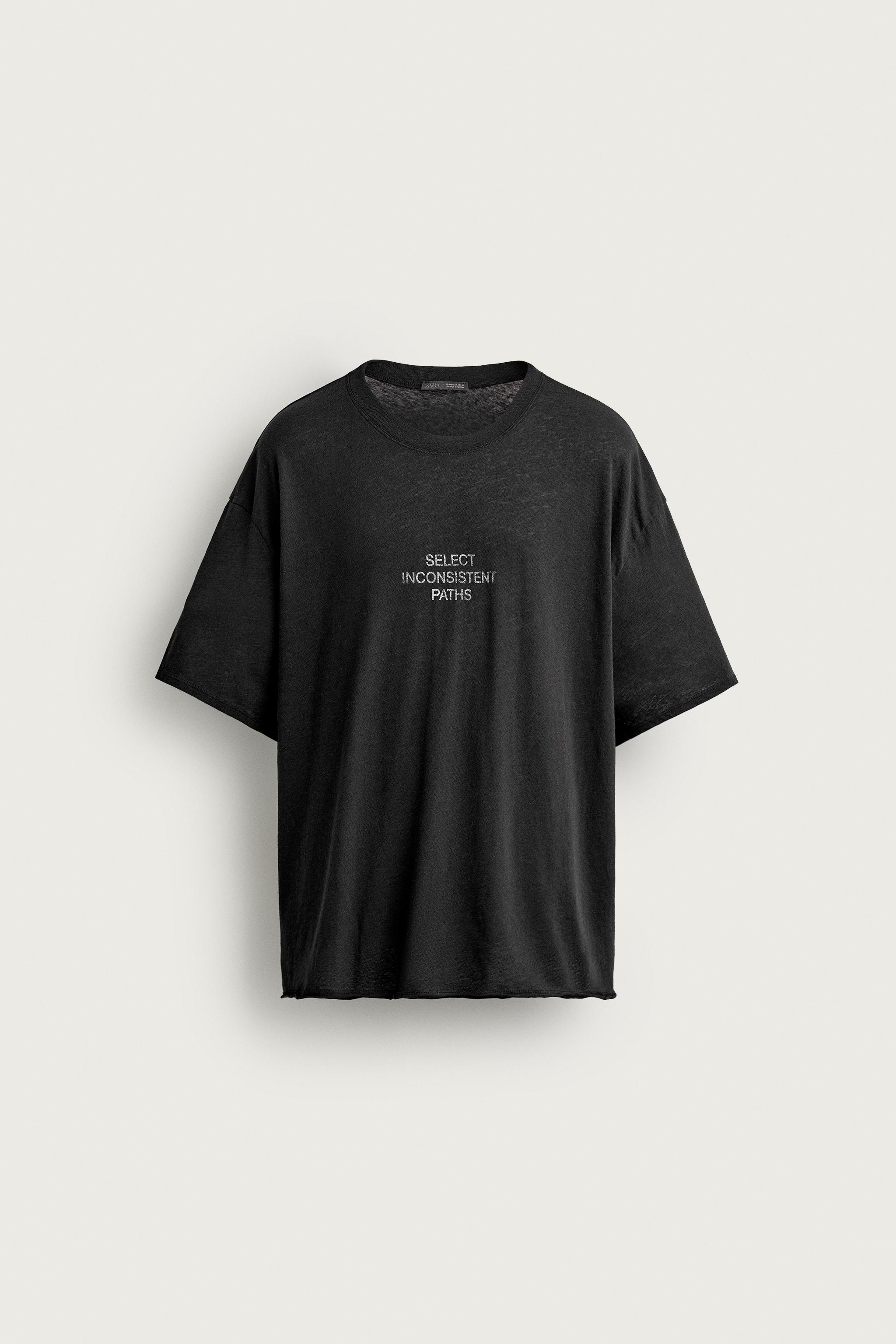 RELAXED FIT WASHED TEXT T-SHIRT — Black