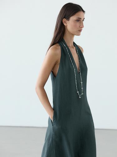 Zara Linen blend midi dress with V-neckline - 452